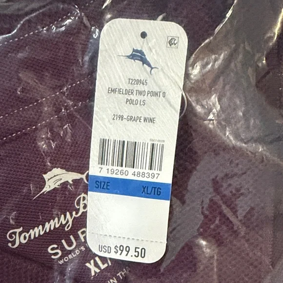 Tommy Bahama Men's Plum “Emfielder Two Point 0” Polo LS - Picture 2 of 2